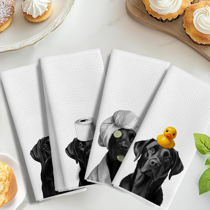 LUKIPOM Funny Black Labrador Retriever Hand Towels for Bathroom Decor Set of 4, Black Lab Gifts,Dog Mom Gifts, Dog Bathroom Decor, Funny Kitchen Towels, 16x24 Inches - Image 5